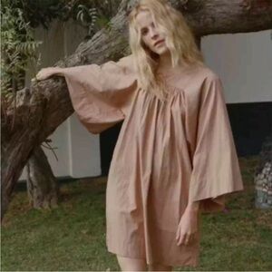 Doen Calder Mini Dress Brown dress Sz S cotton square neck Cottagecore coquette